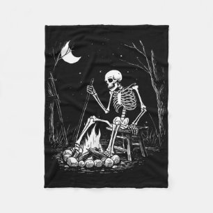 Camping Skeleton Bones Halloween Forest Campfire G Fleece Blanket