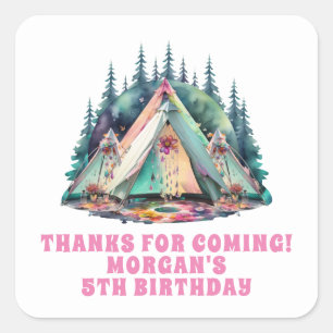 Camping Sleepover Birthday Party Favour Square Sticker