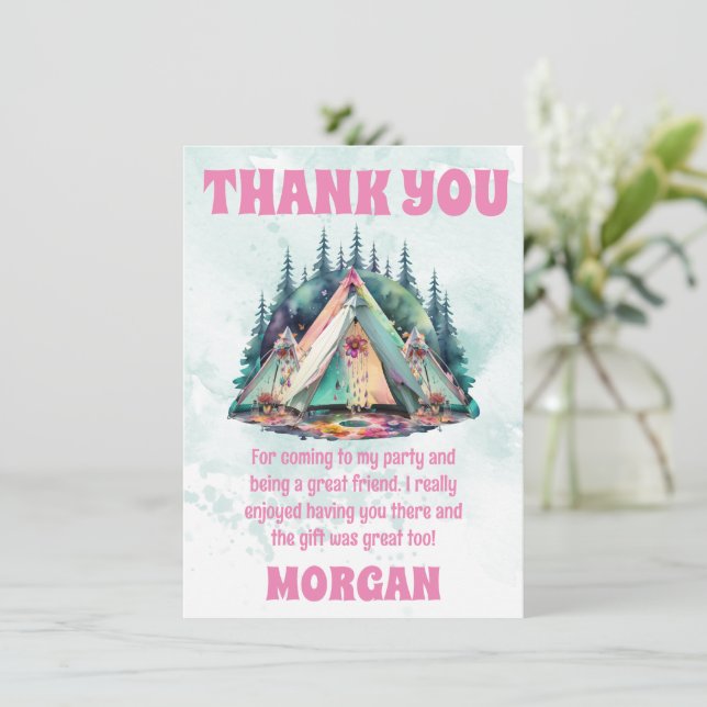 Camping Sleepover Party Thank You Card (Standing Front)