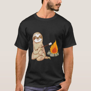 Camping Sloth Toasting Marshmallows And A Campfire T-Shirt