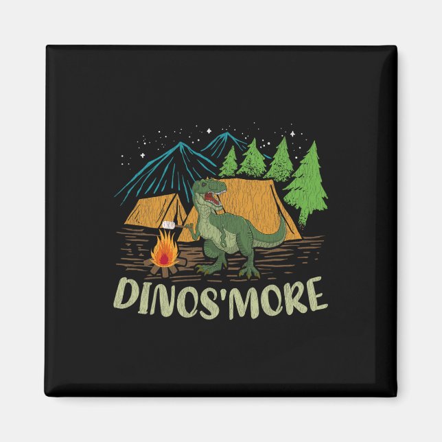 Camping S'more Dinosaur Lover Funny Dinosaur Campi Magnet (Front)