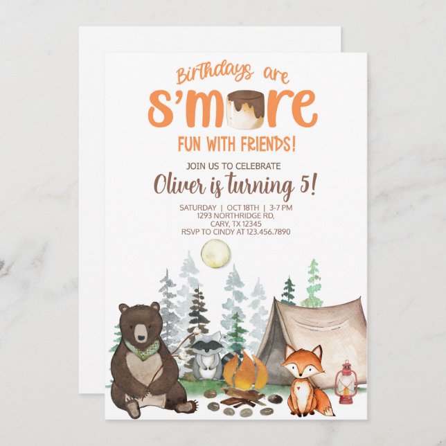 Camping smore fun boy birthday invite. invitation (Front/Back)