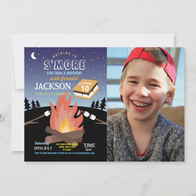 Camping S'More Party Camp Fire Photo Invitation (Front)