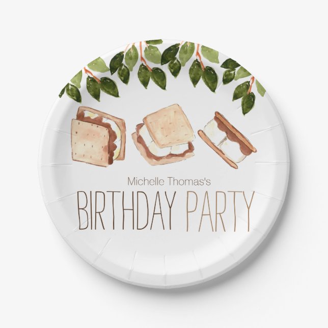 Camping smores birthday party paper plate. paper plate (Front)