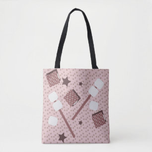 Camping Smores Marshmallows Biscuits Campfire Pink Tote Bag
