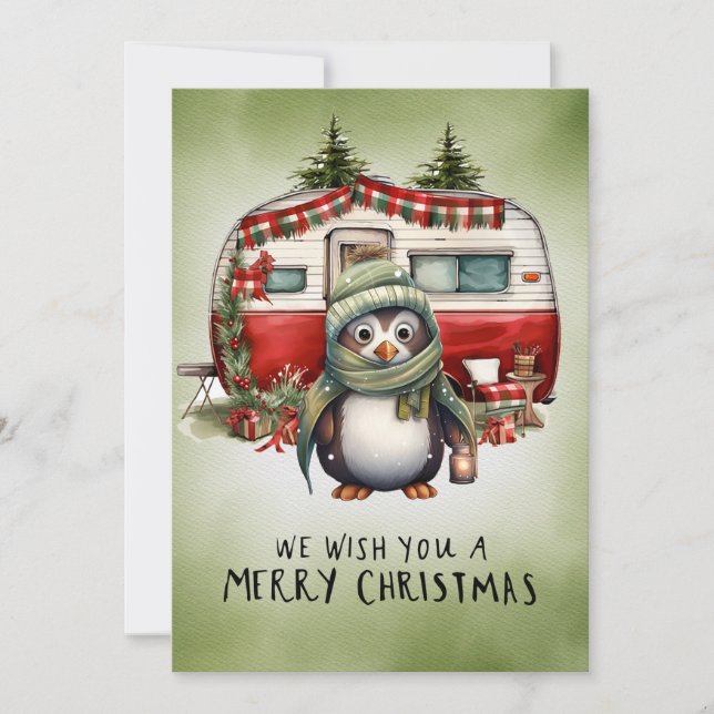 Camping Snowman Christmas Themed  Holiday Card (Front)