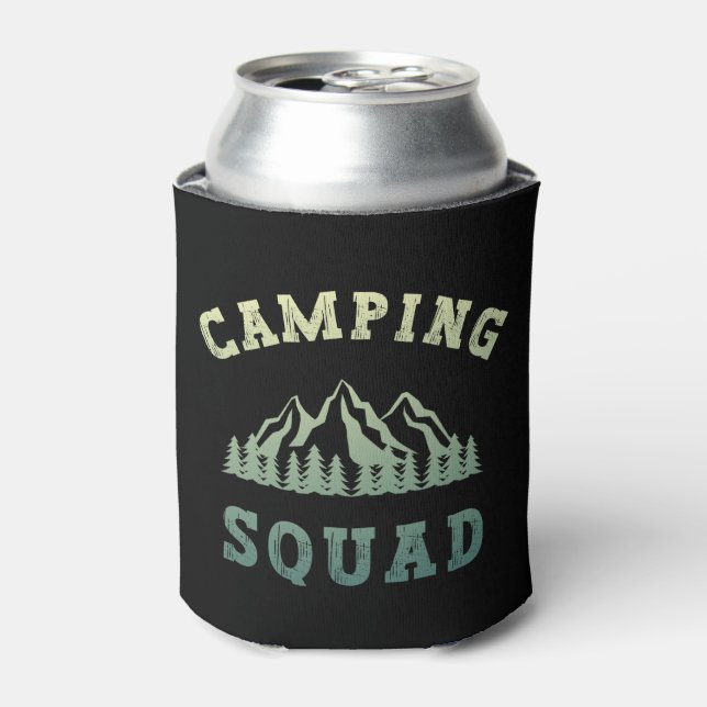 Camping Squad Camping Trip Mountains Outdoors Can Cooler (Can Front)