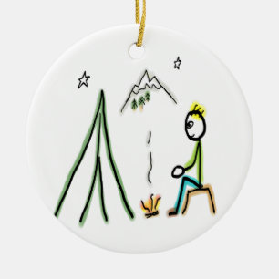 Camping Stickman Ceramic Ornament