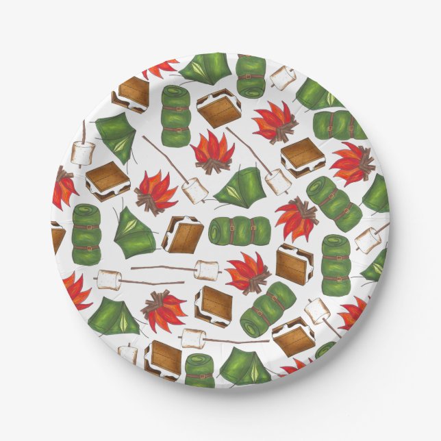 Camping Summer Camp Campfire Tent S'mores Outdoor Paper Plate (Front)