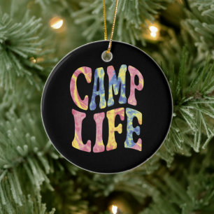 Camping Summer Girls Camp Life Tie-Die Retro Ceramic Ornament