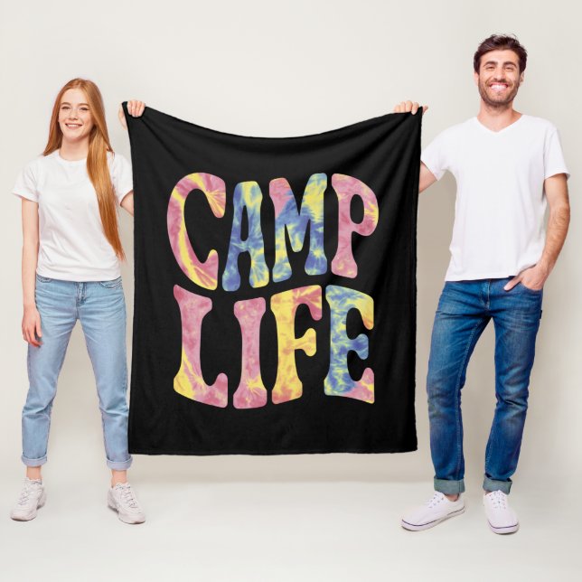 Camping Summer Girls Camp Life Tie-Die Retro  Fleece Blanket (In Situ)