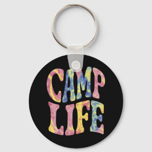 Camping Summer Girls Camp Life Tie-Die Retro  Key Ring