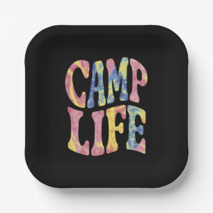 Camping Summer Girls Camp Life Tie-Die Retro  Paper Plate