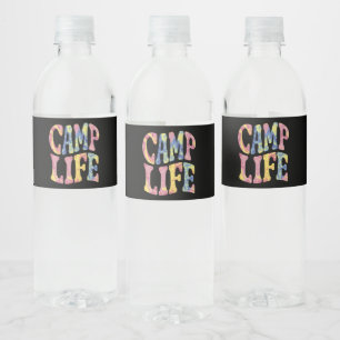 Camping Summer Girls Camp Life Tie-Die Retro Water Bottle Label