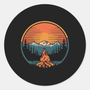 Camping Sunset Campfire Retro Camp Camper Vintage Classic Round Sticker