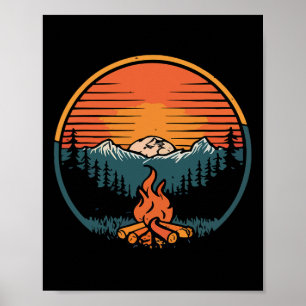 Camping Sunset Campfire Retro Camp Camper Vintage Poster