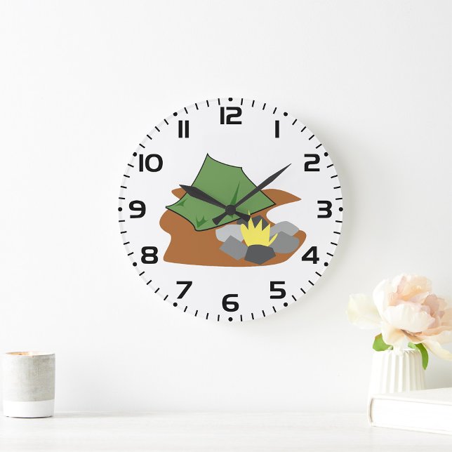 Camping Tent and Campfire Outdoor Adventure  Large Clock (Creator Uploaded)