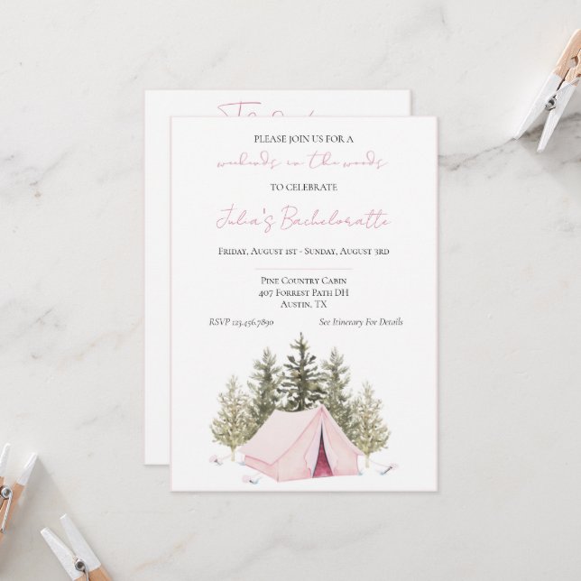 Camping Tent Bachelorette Party Invitation (Front/Back In Situ)