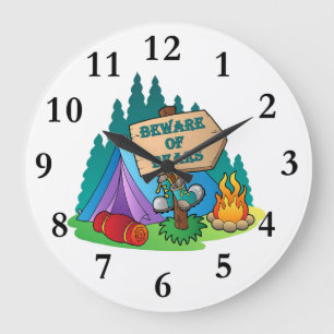 CAMPING TENT BEWARE BEARS WALL CLOCK