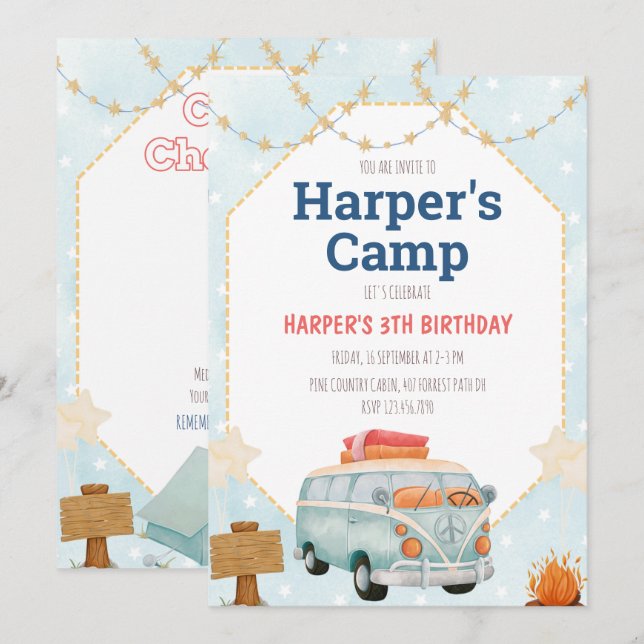 Camping Tent Bonfire Boy Birthday Invitation (Front/Back)