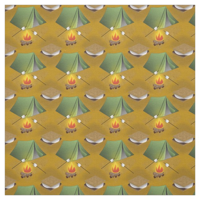 Camping Tent Campfire and Smores Pattern Fabric (Swatch)