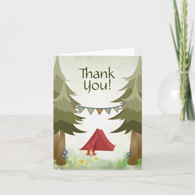 Camping Tent Campfire Trees Woodland Thank You Card (Front)