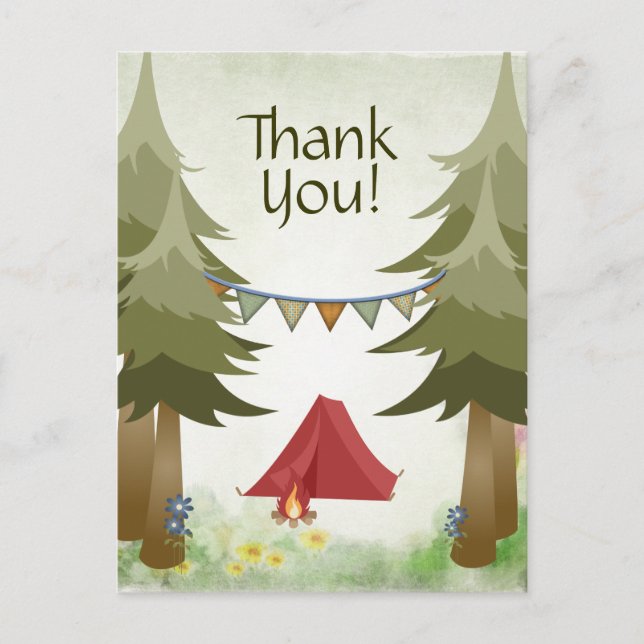 Camping Tent Campfire Trees Woodland Thank You Postcard (Front)
