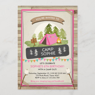 Camping Tent Invitation Birthday Camp out Girl