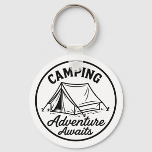 Camping Tent Outline Logo in Black Circle Key Ring