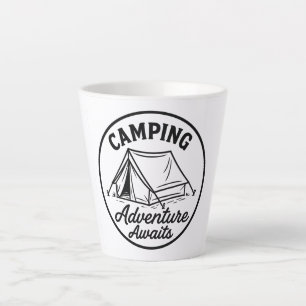 Camping Tent Outline Logo in Black Circle Latte Mug