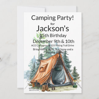 Camping Tent, Scene Birthday  Invitation