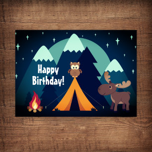 Camping, Tent, Woodland Animals Mountain Birthday Card