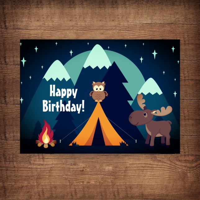 Camping, Tent, Woodland Animals Mountain Birthday Card (Creator Uploaded)