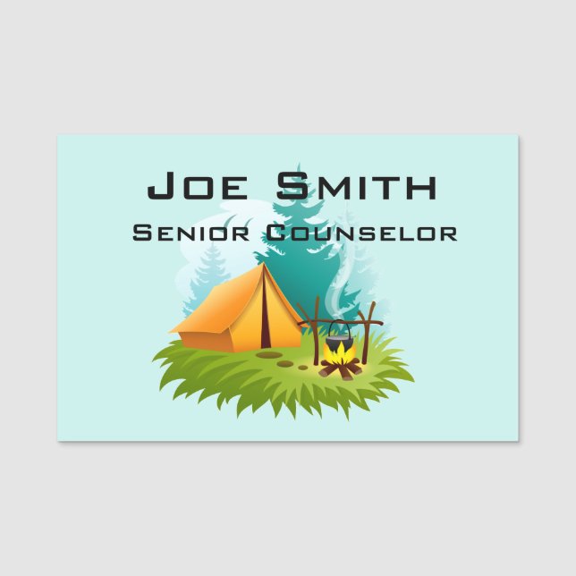 Camping Tent Woods Campfire Design Name Tag (Front)