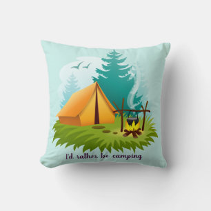 Camping Tent Woods Outdoors Throw Pillow