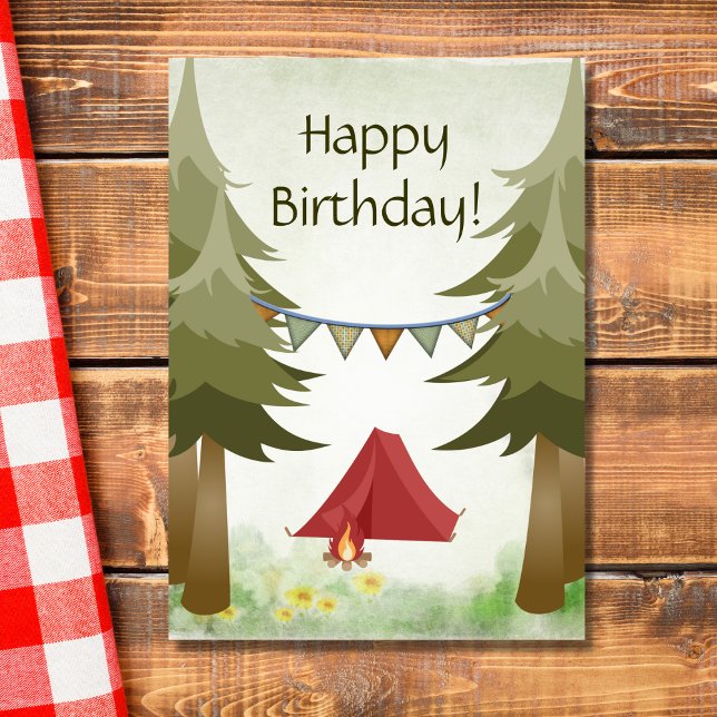 Camping, Tents and Campfire Woodland Birthday Card (Creator Uploaded)