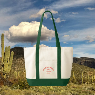 Camping Theme Orange Family Crest Green Trim Tote Bag