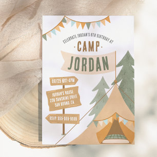 Camping Theme Outdoor Adventure Boy Birthday Party Invitation