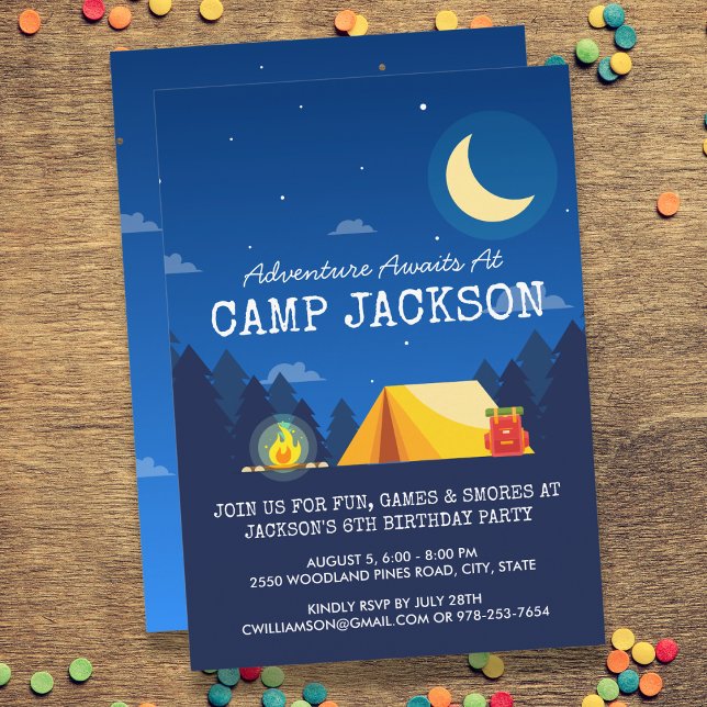 Camping Themed Outdoor Adventure Birthday Party Invitation (Creator Uploaded)