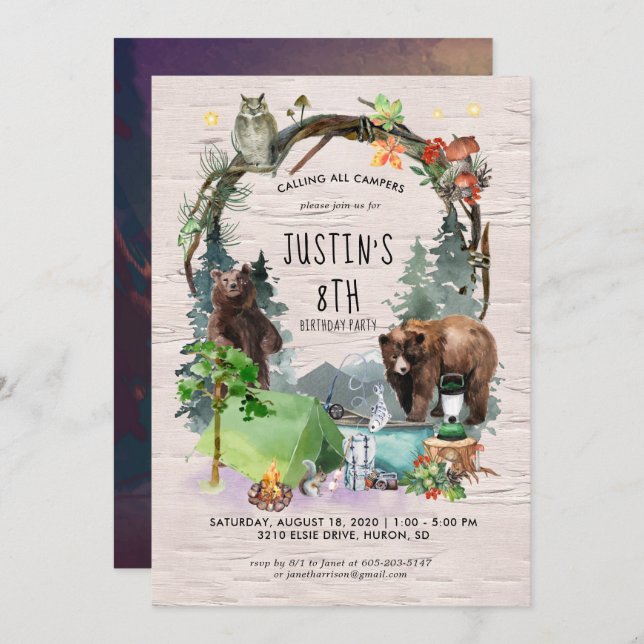 Camping Themed Party Invitation (Front/Back)