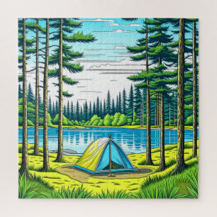 Camping Themed Tent in the Woods Jigsaw Puzzle