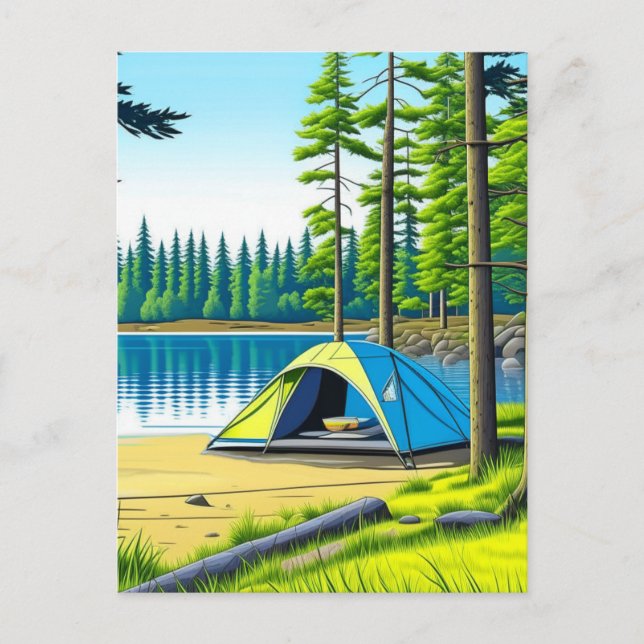 Camping Themed Tent in the Woods   Postcard (Front)