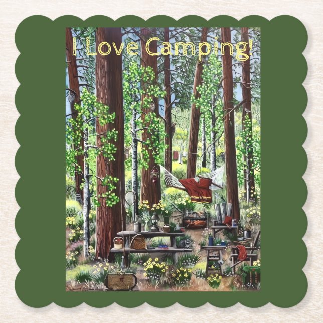 Camping Throw Pillow Paper Coaster (Front)