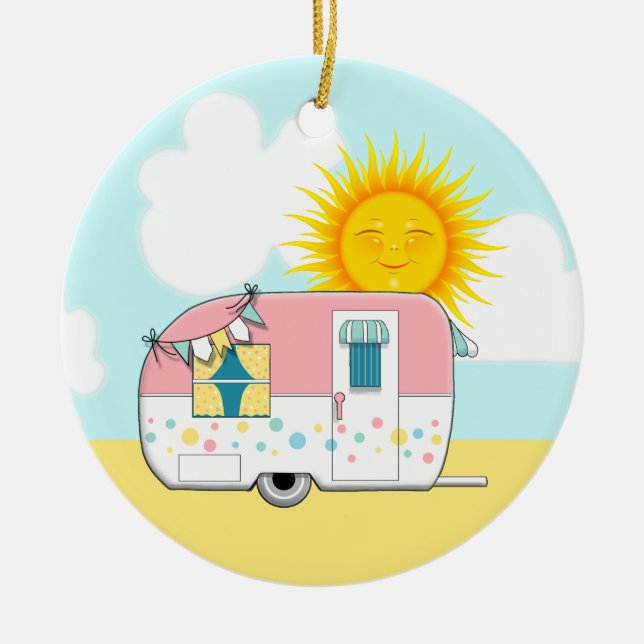 Camping Trailer Ceramic Ornament (Front)