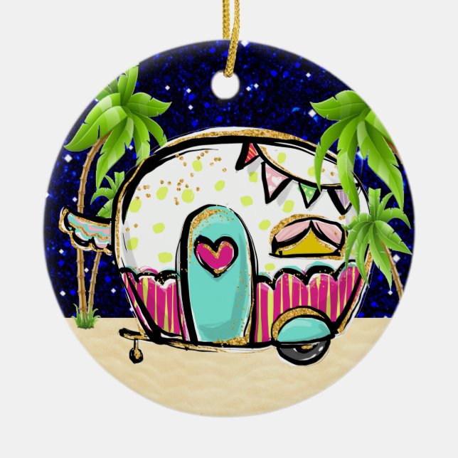 Camping Trailer Ceramic Ornament (Front)