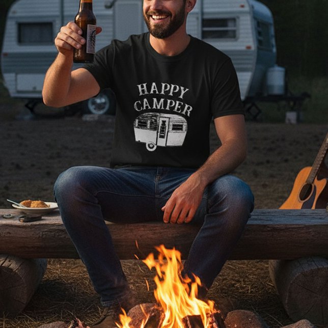 Camping Trailer Happy Camper Black T-Shirt (Creator Uploaded)