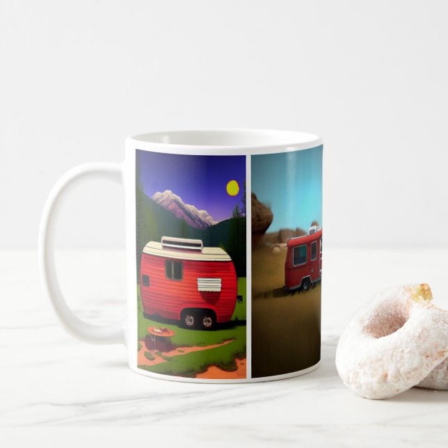Camping trailers with 4 cute red trailers coffee mug (With Donut)