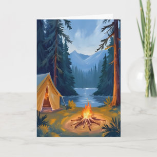 Camping Trip Forest Campfire Tent Watercolor Card