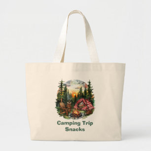 Camping trip snack time large tote bag