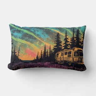 Camping Under Northern LIghts Throw Pillow